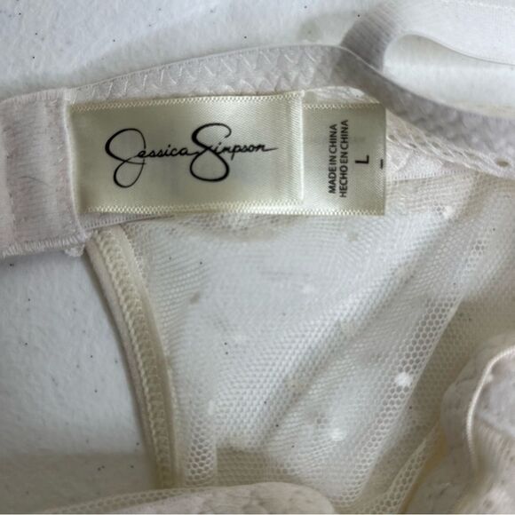 NWOT Jessica Simpson Stretch Mesh Dot Babydoll Cream Floral Lace Women Large - Picture 9 of 15